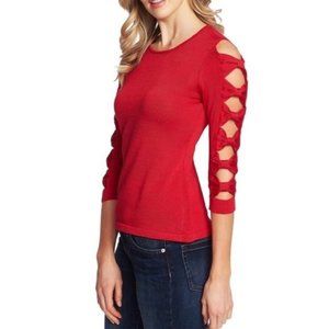 NWOT CeCe Cynthia Steffe Bow Sleeve Crewneck Open Bow Sleeves Sweater in Red M
